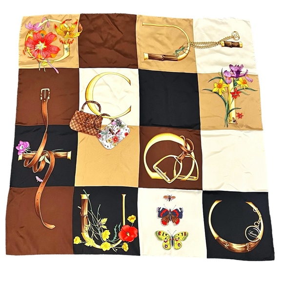 Gucci Accessories - VINTAGE GUCCI ICONIC LOGO FLORAL BUTTERFLY PRINT SILK SCARF - NWT